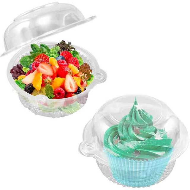 Clear PET Cupcake Plastic Trays Hinged Food Containers Bakery Cup Cake Packaging Box Wholesale