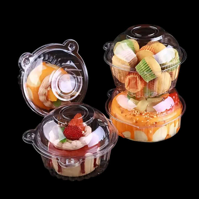 Wholesale Cute Design PET Plastic Clamshell Containers Round Boxes for Desserts Food Packaging