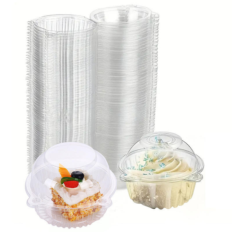 Clear PET Cupcake Plastic Trays Hinged Food Containers Bakery Cup Cake Packaging Box Wholesale