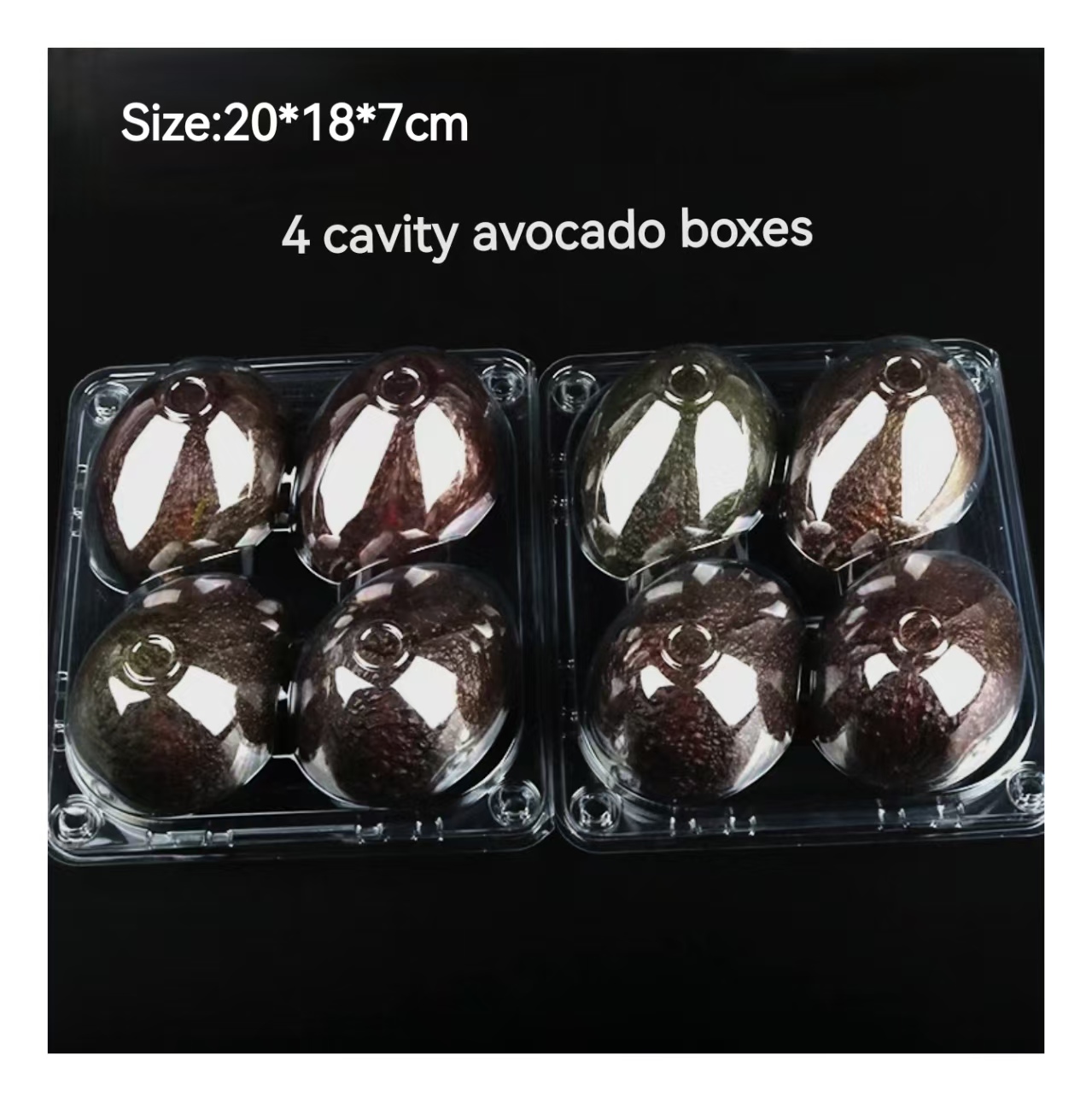 Transparent Square Hinged PET Plastic Avocado Containers Disposable PET Fruit Clamshell Packaging Box for Avocado Fruit Punnet