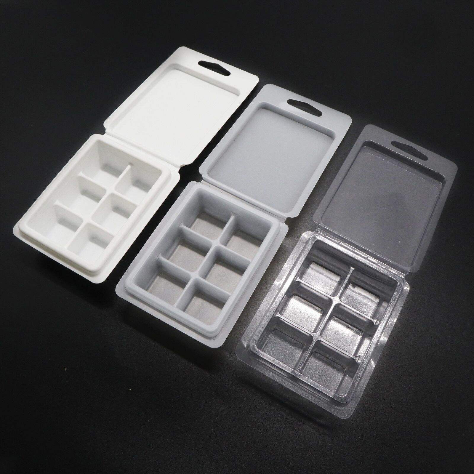 Vacuum Forming PVC Blister Clamshell Clear /Black PET Wax Melt Container Custom 6 Cell Wax Melt Clamshell for Candle