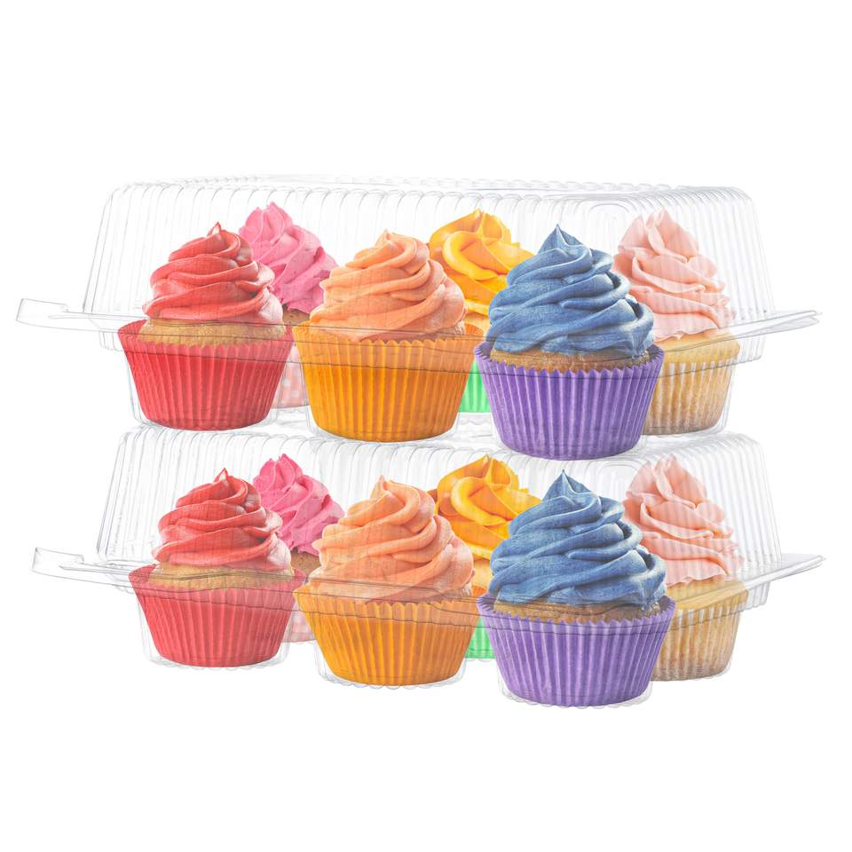 ClearView Cupcake Carrier, 1-12 Capacity, Plastic Dome Lid, Clamshell Design
