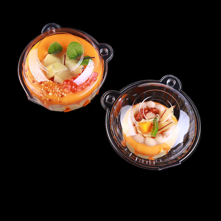 Wholesale Cute Design PET Plastic Clamshell Containers Round Boxes for Desserts Food Packaging