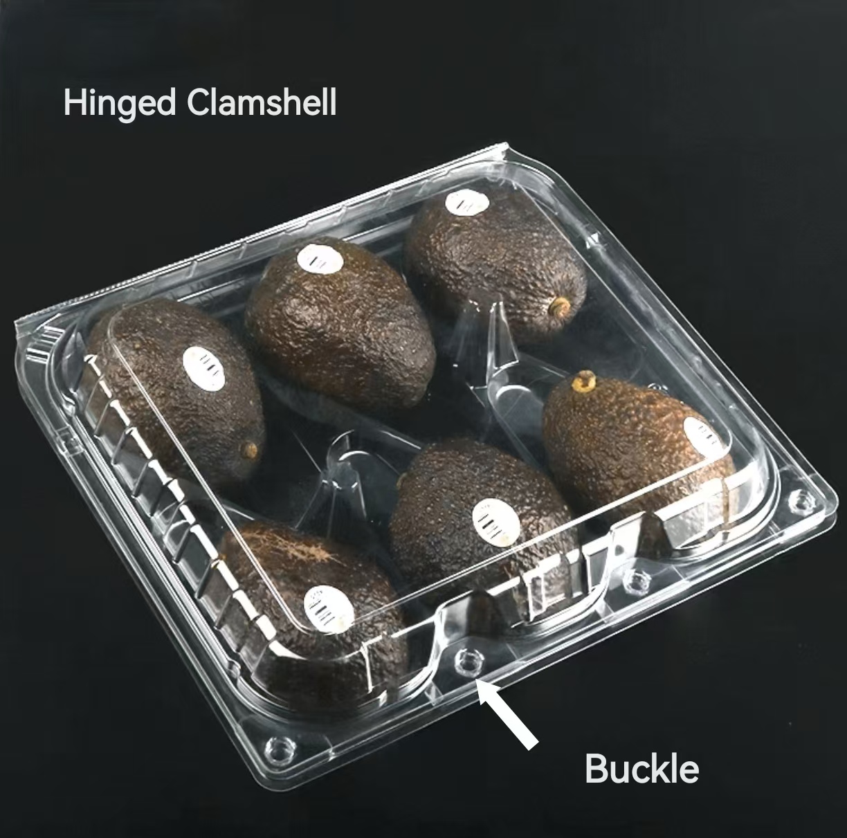 Transparent Square Hinged PET Plastic Avocado Containers Disposable PET Fruit Clamshell Packaging Box for Avocado Fruit Punnet