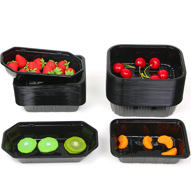 PET Blister Disposable Plastic Black Color Fruit Tray Small Clam Shell Container Box Punnet