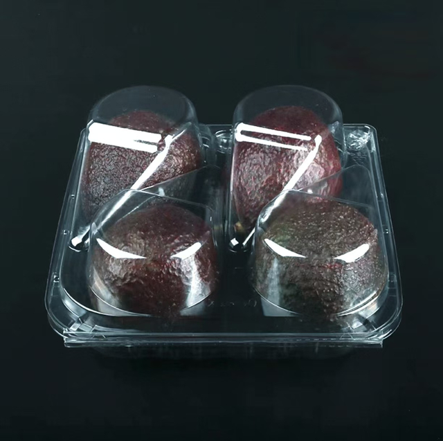 Transparent Square Hinged PET Plastic Avocado Containers Disposable PET Fruit Clamshell Packaging Box for Avocado Fruit Punnet